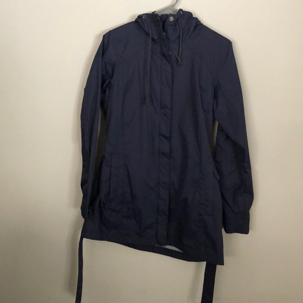 Columbia navy light weight long rain jacket